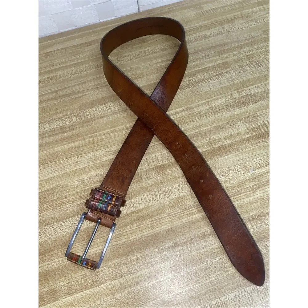Guelhera Bollocini Brown Leather Belt Size 36 Large Soft Pliable Made In Italy